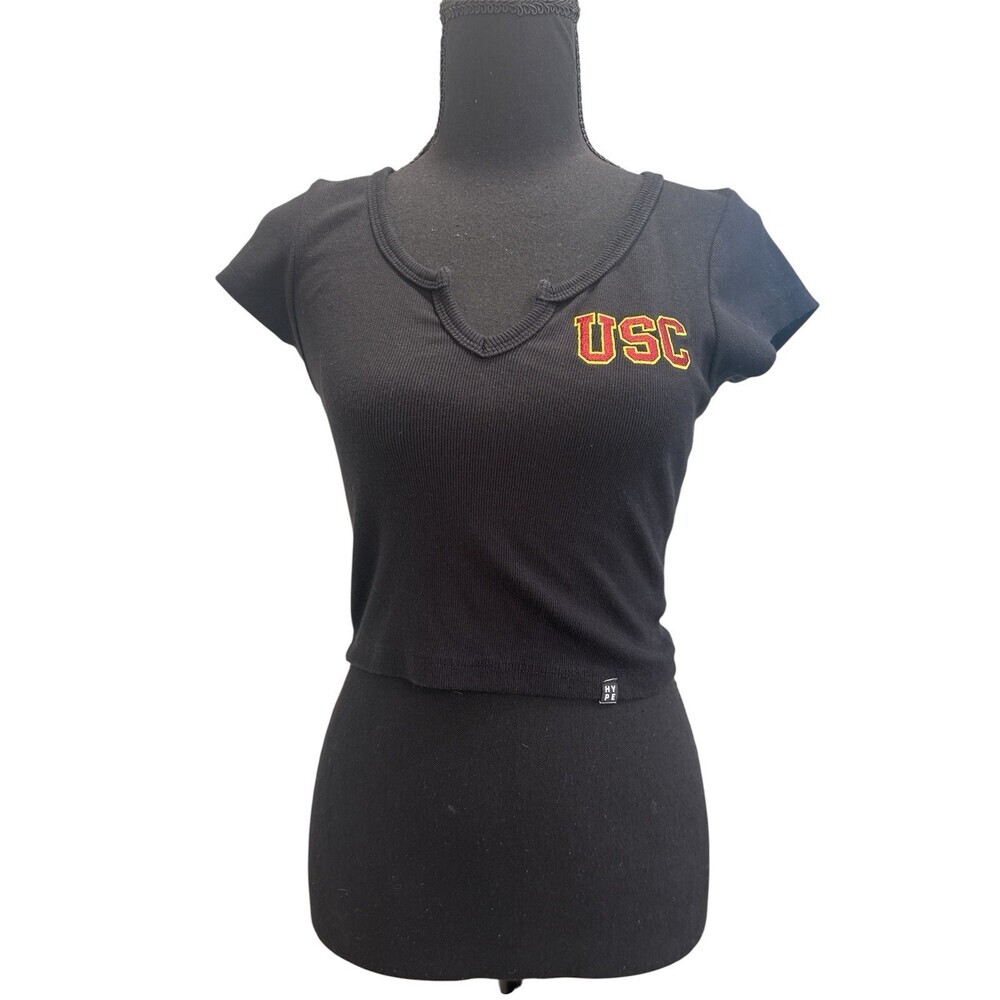 USC Trojans Women's Hype and Vice Black Cali  Crop T-Shirt Size L